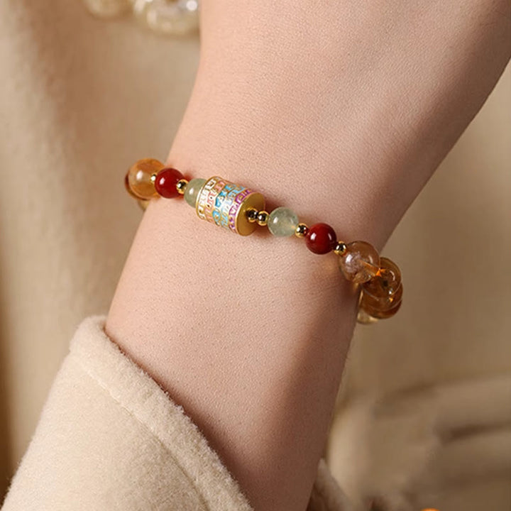 Buddha Stones Natural Citrine Colorful Prayer Wheel Creativity Bracelet
