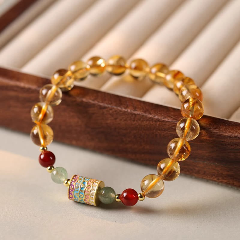 Buddha Stones Natural Citrine Colorful Prayer Wheel Creativity Bracelet