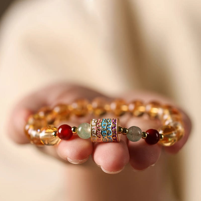 Buddha Stones Natural Citrine Colorful Prayer Wheel Creativity Bracelet