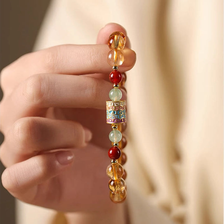 Buddha Stones Natural Citrine Colorful Prayer Wheel Creativity Bracelet