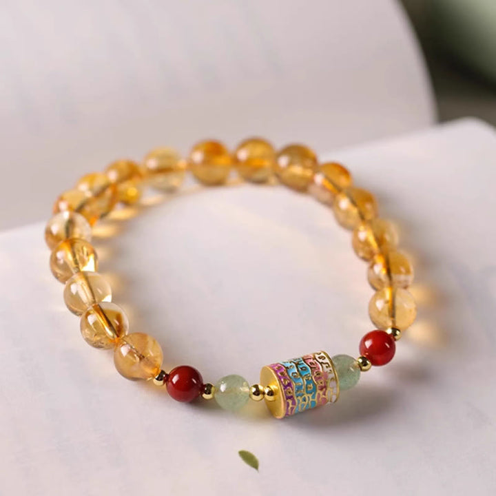 Buddha Stones Natural Citrine Colorful Prayer Wheel Creativity Bracelet