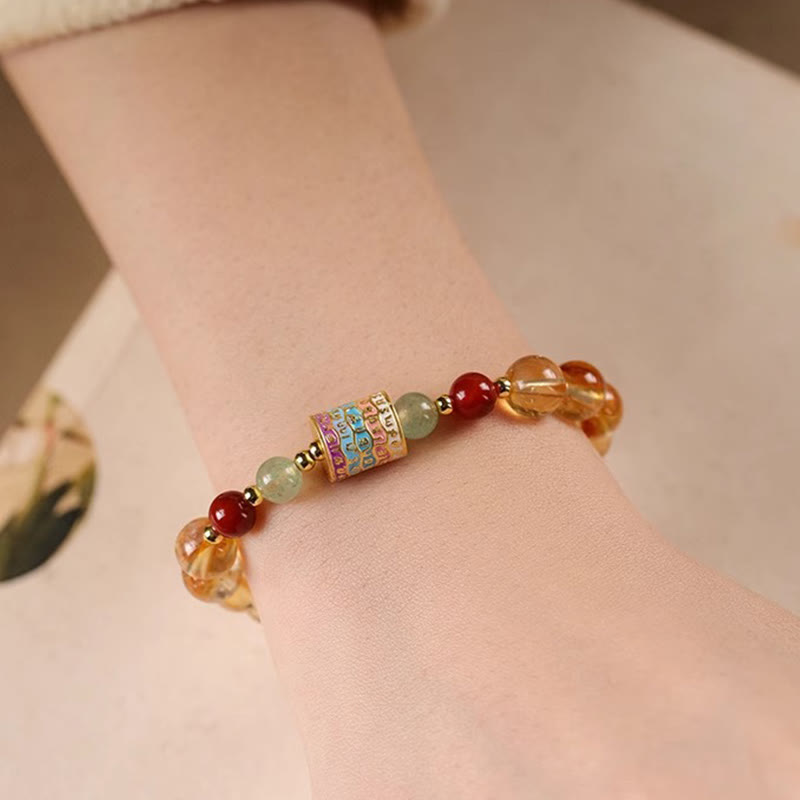 Buddha Stones Natural Citrine Colorful Prayer Wheel Creativity Bracelet