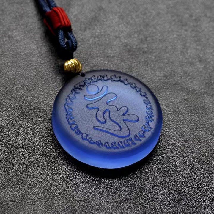 Buddha Stones Tibet Shurangama Mantra Liuli Crystal Necklace Pendant