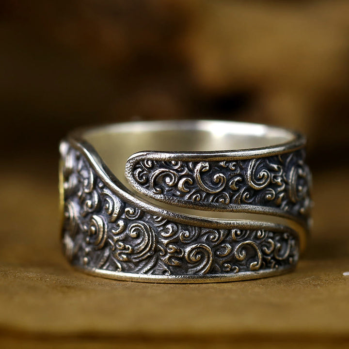 Buddha Stones 925 Sterling Silver PiXiu Copper Coin Brass Wealth Luck Adjustable Ring - image 3