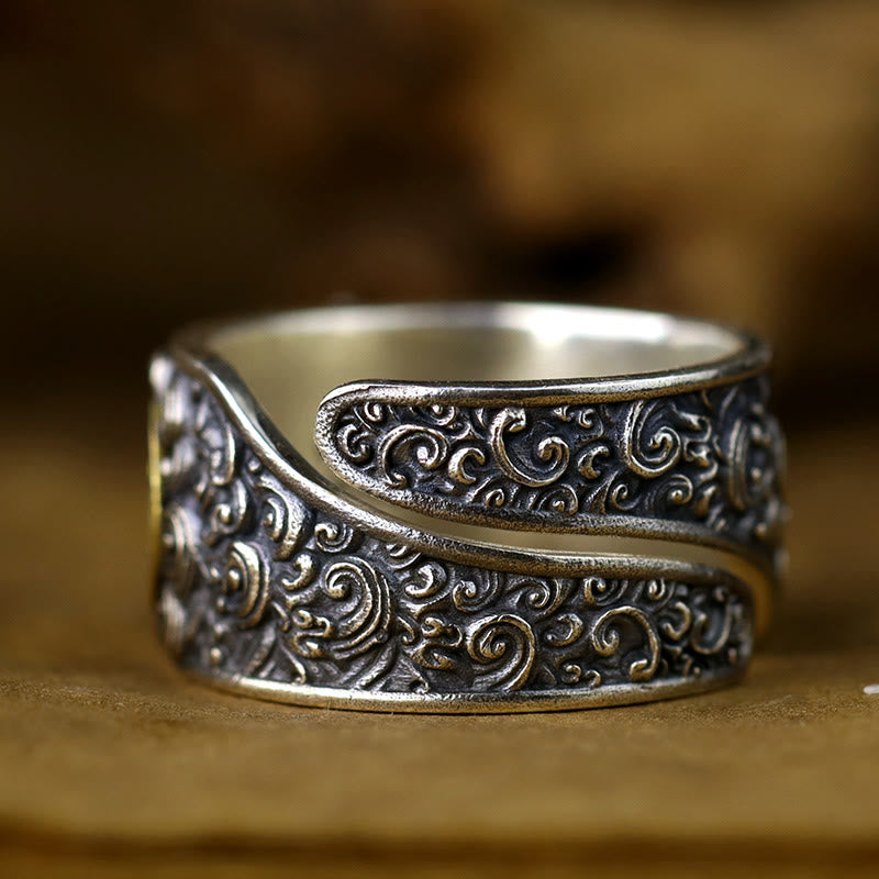 Buddha Stones 925 Sterling Silver PiXiu Copper Coin Brass Wealth Luck Adjustable Ring - image 3