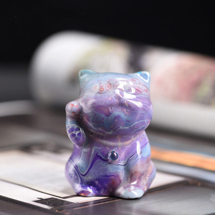 Buddha Stones Cute Mini Cat Rosewood Lacquer Craft Warmth Decoration Random Color(Blind Box) - Purple Series(Random Green Color) - image 10