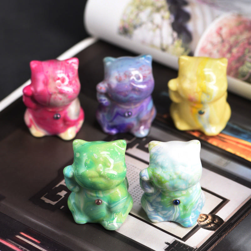Buddha Stones Cute Mini Cat Rosewood Lacquer Craft Warmth Decoration Random Color(Blind Box) - image 1
