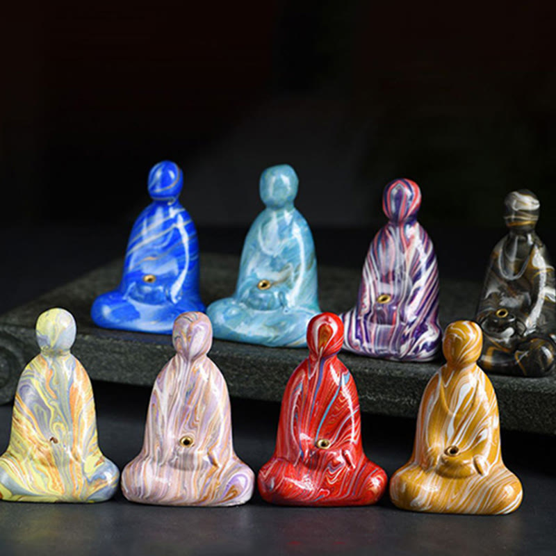 Buddha Stones Mini Formless Buddha Ebony Wood Lacquer Craft Peace Incense Stick Holder Decoration - image 1