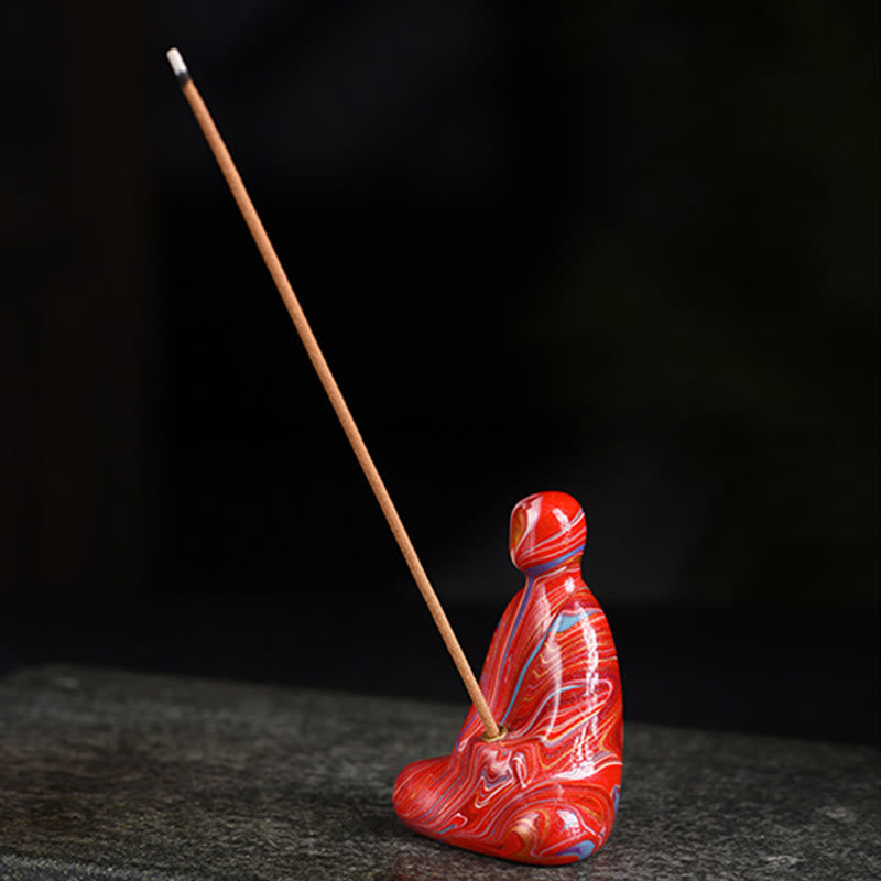 Buddha Stones Mini Formless Buddha Ebony Wood Lacquer Craft Peace Incense Stick Holder Decoration - image 9