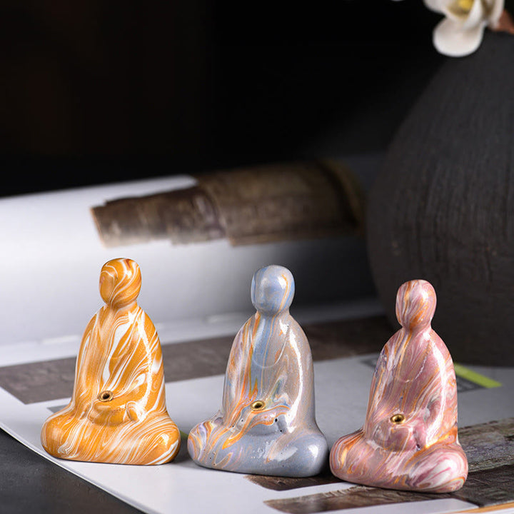 Buddha Stones Mini Formless Buddha Ebony Wood Lacquer Craft Peace Incense Stick Holder Decoration - image 0