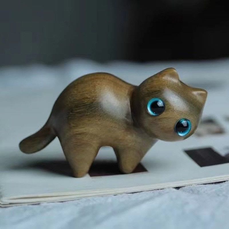 Buddha Stones Mini Cute Stretching Cat Carved Soothing Desk Decoration - Mini Cat - image 1