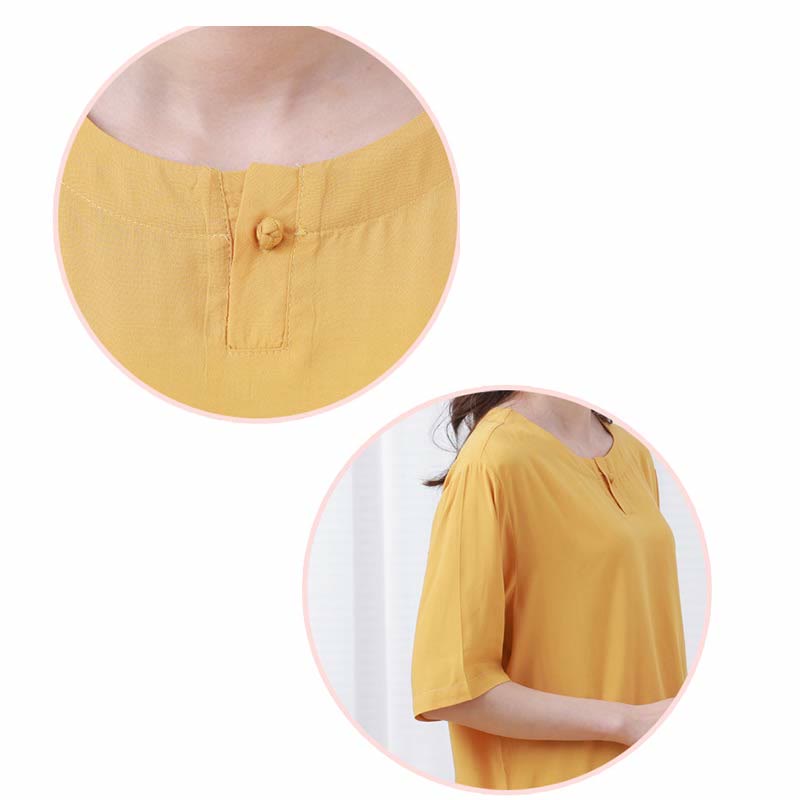 Buddha Stones 2pcs Plain Color Frog-Button Simple Design Crew Neck Design Half Sleeve Shirt Top Elastic Waist Pants Meditation Zen Tai Chi Cotton Clothing Women's Set