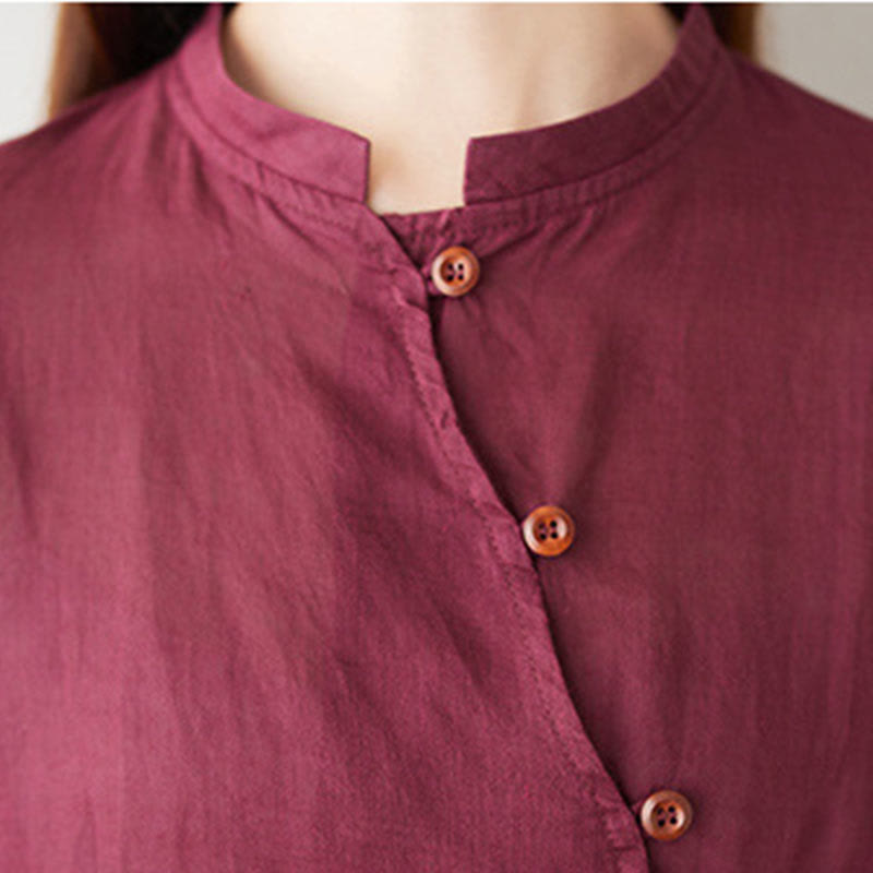 Buddha Stones Casual 2pcs Plain Three Quarter Sleeve Slanted Collar Shirt Top Skirt With Pockets Meditation Zen Tai Chi Clothing Women's Set
