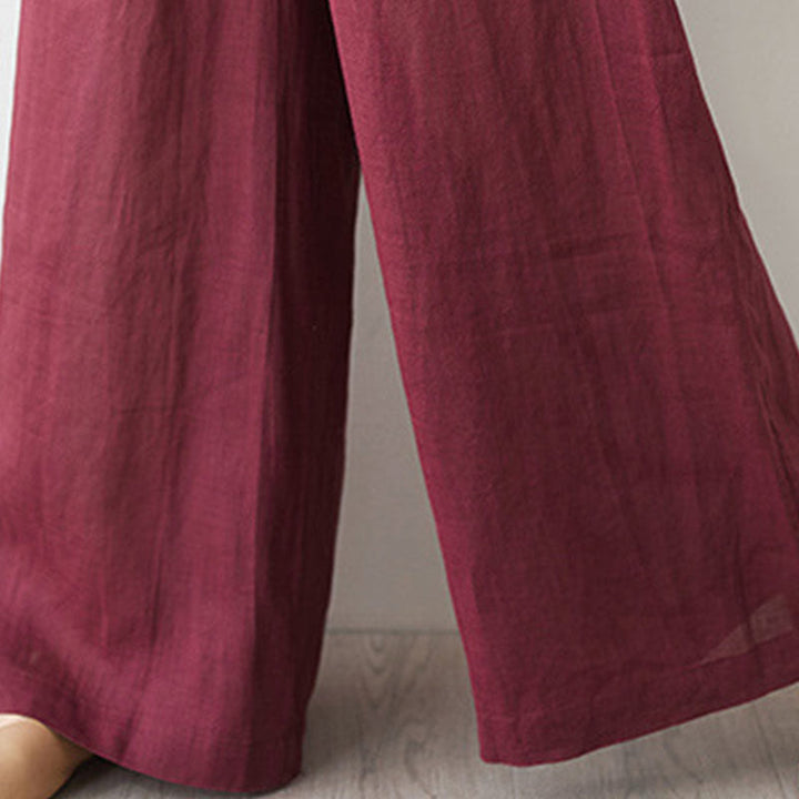 Buddha Stones Casual 2pcs Plain Three Quarter Sleeve Slanted Collar Shirt Top Wide Leg Pants With Pockets Meditation Zen Tai Chi Clothing Women's Set - image 13