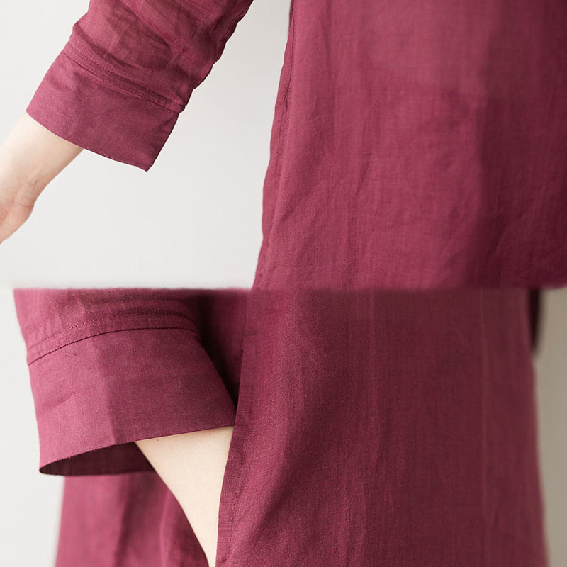 Buddha Stones Casual 2pcs Plain Three Quarter Sleeve Slanted Collar Shirt Top Skirt With Pockets Meditation Zen Tai Chi Clothing Women's Set
