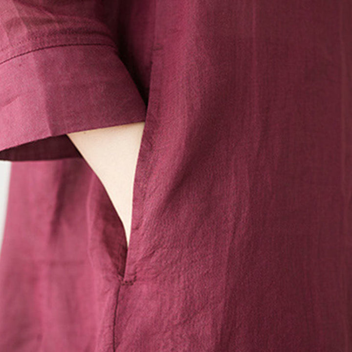 Buddha Stones Casual 2pcs Plain Three Quarter Sleeve Slanted Collar Shirt Top Skirt With Pockets Meditation Zen Tai Chi Clothing Women's Set - image 10