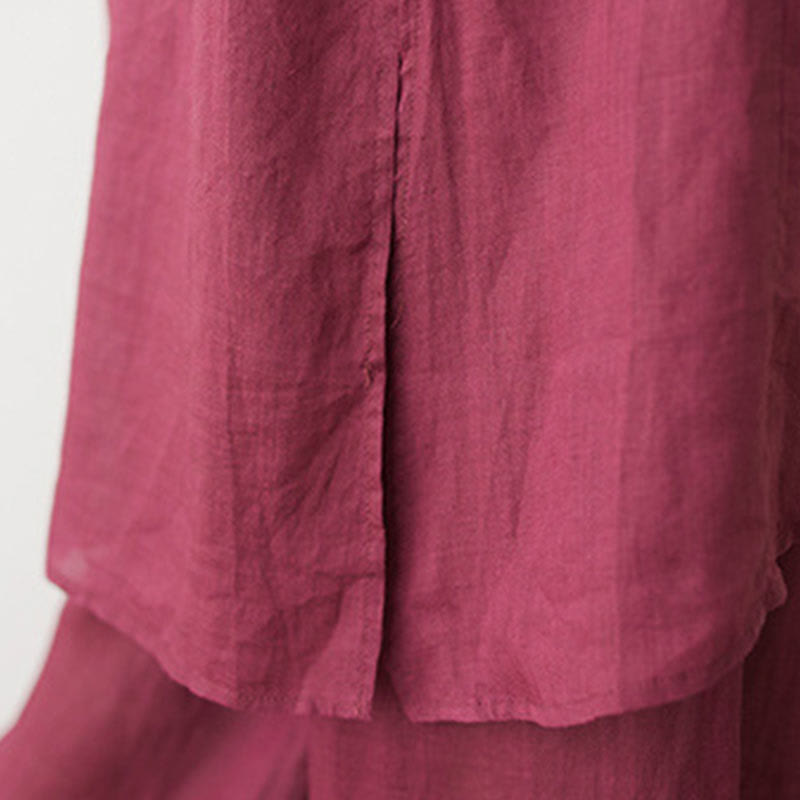 Buddha Stones Casual 2pcs Plain Three Quarter Sleeve Slanted Collar Shirt Top Wide Leg Pants With Pockets Meditation Zen Tai Chi Clothing Women's Set - image 11