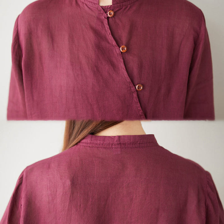 Buddha Stones Casual 2pcs Plain Three Quarter Sleeve Slanted Collar Shirt Top Skirt With Pockets Meditation Zen Tai Chi Clothing Women's Set