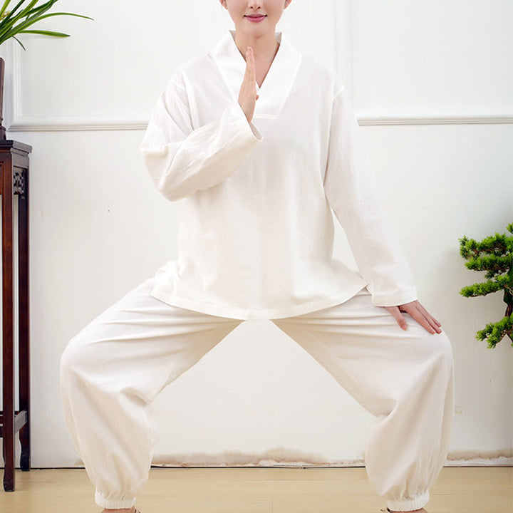 Buddha Stones Casual 2pcs Plain Long Sleeve Crumpling Design Shirt Top Skirt With Pockets Meditation Zen Tai Chi Clothing Women's Set