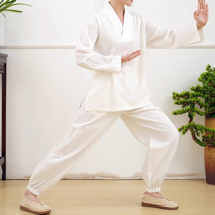 Buddha Stones Casual 2pcs Plain Long Sleeve Crumpling Design Shirt Top Skirt With Pockets Meditation Zen Tai Chi Clothing Women's Set