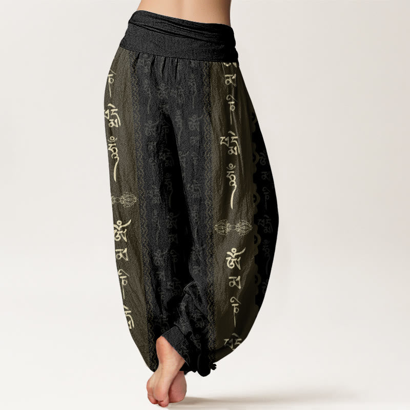 Buddha Stones Om Mani Padme Hum Pattern Women's Elastic Waist Harem Pants - image 2