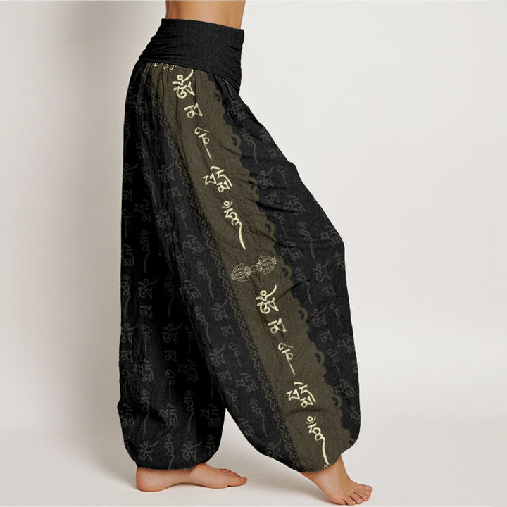 Buddha Stones Cotton Om Mani Padme Hum Pattern Women's Elastic Waist Harem Pants - image 2