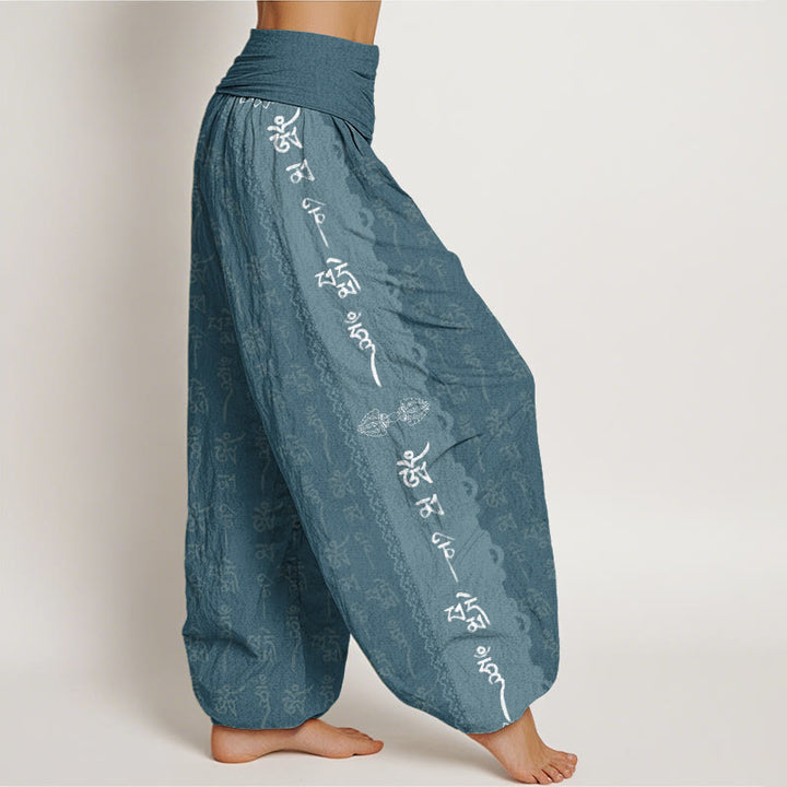 Buddha Stones Om Mani Padme Hum Pattern Women's Elastic Waist Harem Pants - image 7