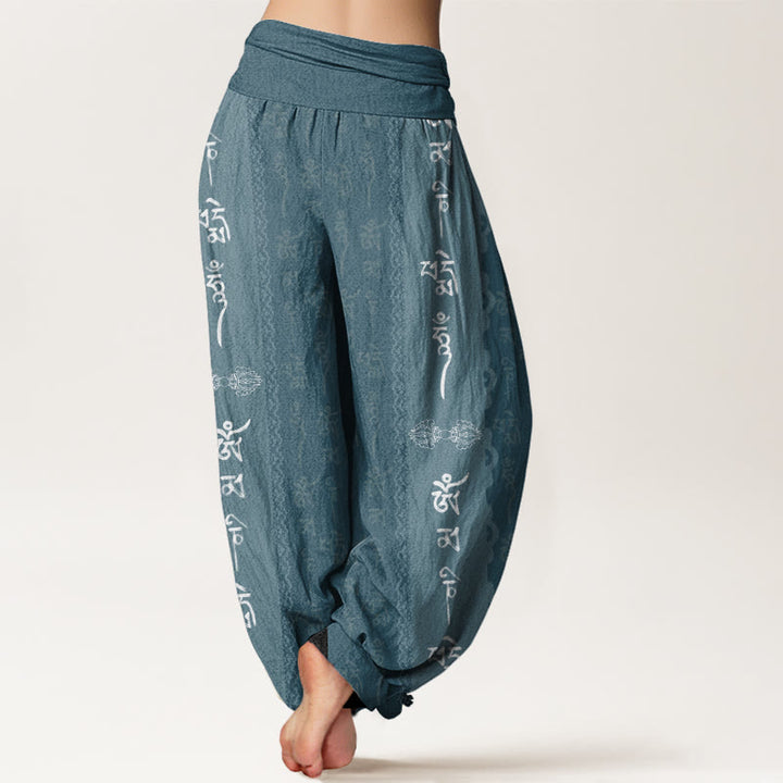 Buddha Stones Om Mani Padme Hum Pattern Women's Elastic Waist Harem Pants - image 6