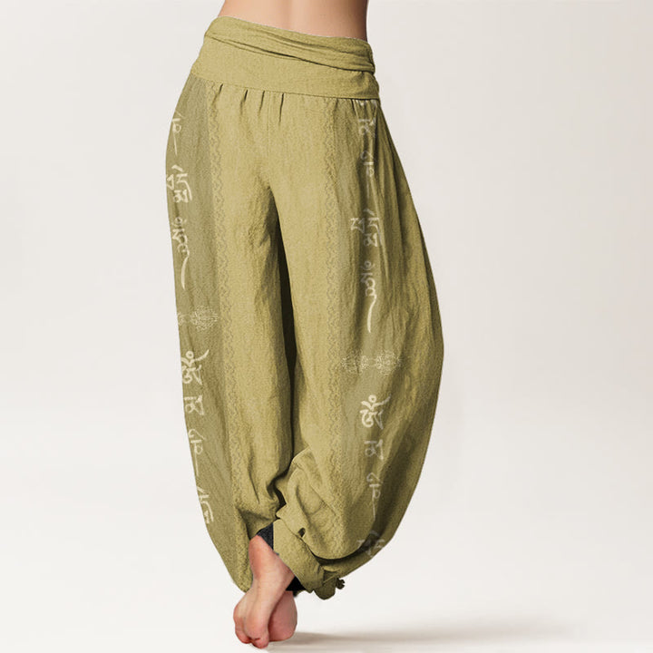 Buddha Stones Om Mani Padme Hum Pattern Women's Elastic Waist Harem Pants - image 9