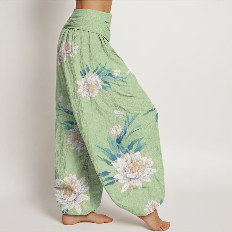 Buddha Stones Epiphyllum Pattern Women's Elastic Waist Harem Pants - image 3