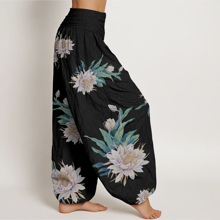 Buddha Stones Epiphyllum Pattern Women's Elastic Waist Harem Pants - image 7