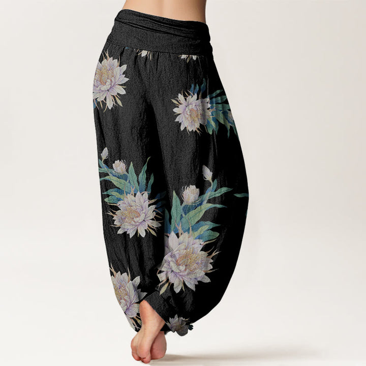 Buddha Stones Epiphyllum Pattern Women's Elastic Waist Harem Pants - image 6