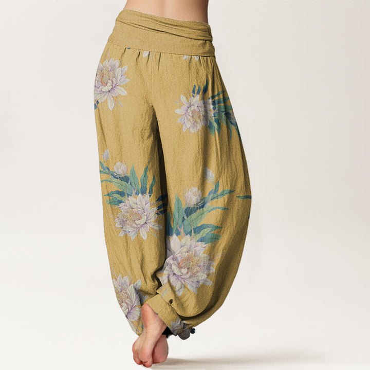 Buddha Stones Epiphyllum Pattern Women's Elastic Waist Harem Pants - image 10