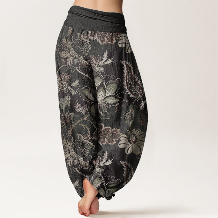 Buddha Stones Pure Cotton Casual Floral Leaves Women's Elastic Waist Harem Pants