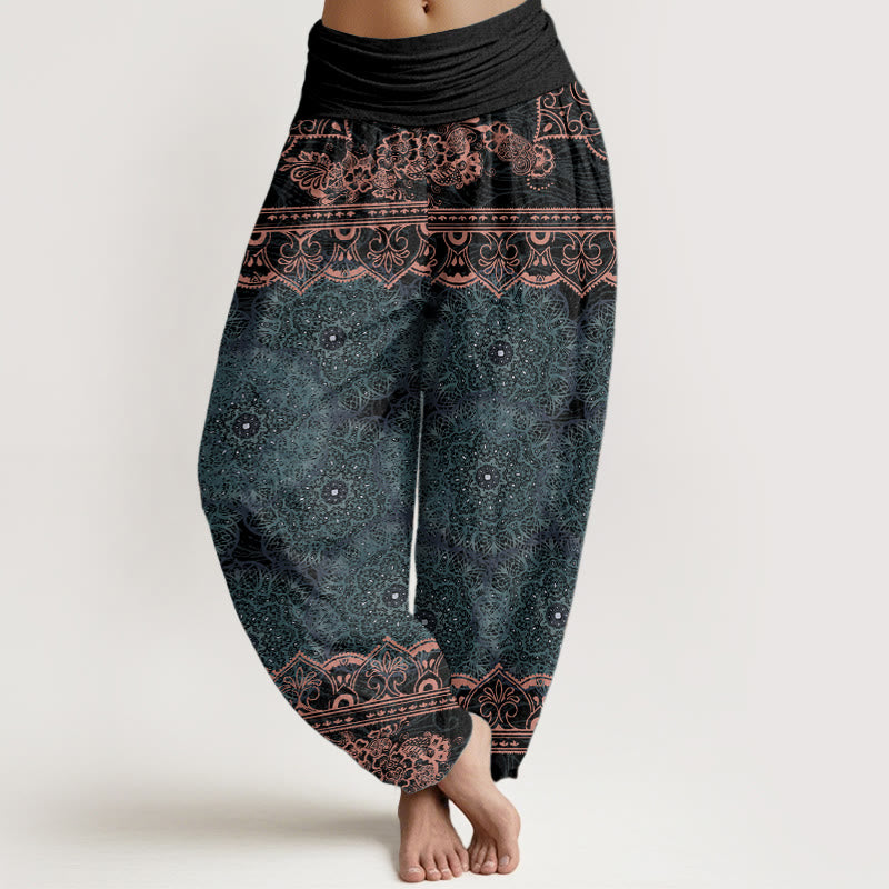 Buddha Stones Pure Cotton Elegant Mandala Flowers Design Women's Elastic Waist Harem Pants - image 0
