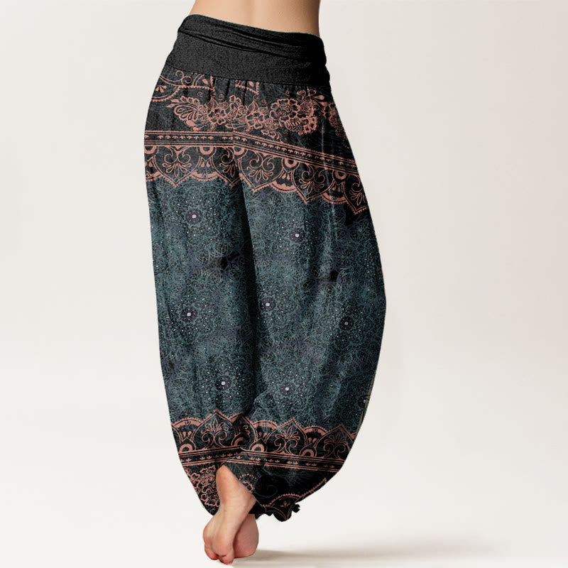 Buddha Stones Pure Cotton Elegant Mandala Flowers Design Women's Elastic Waist Harem Pants - image 1
