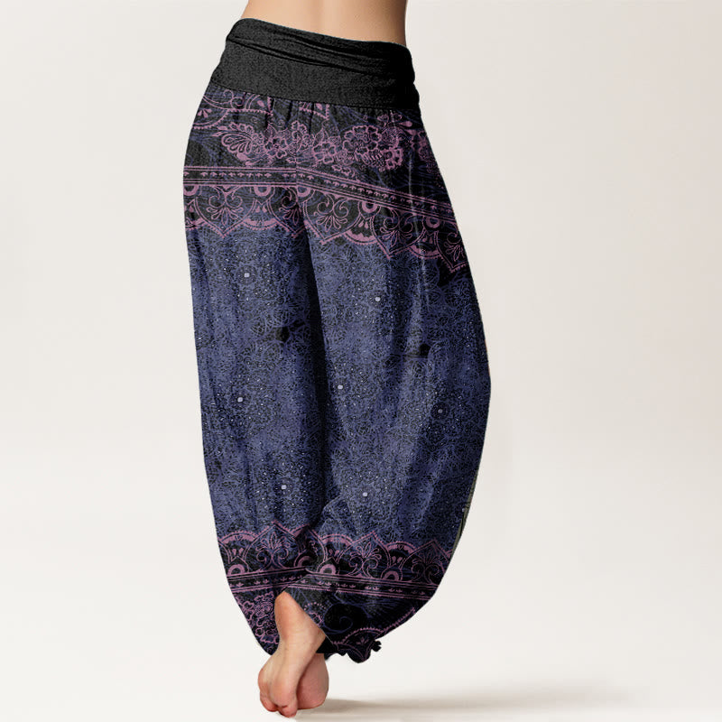 Buddha Stones Pure Cotton Elegant Mandala Flowers Design Women's Elastic Waist Harem Pants