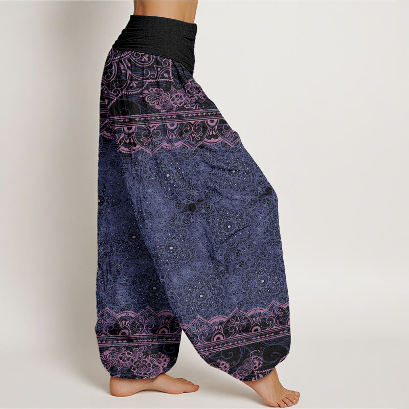 Buddha Stones Pure Cotton Elegant Mandala Flowers Design Women's Elastic Waist Harem Pants
