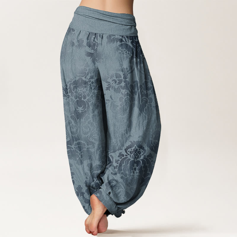 Buddha Stones Pure Cotton Casual Flower Leaves Design Women's Elastic Waist Harem Pants