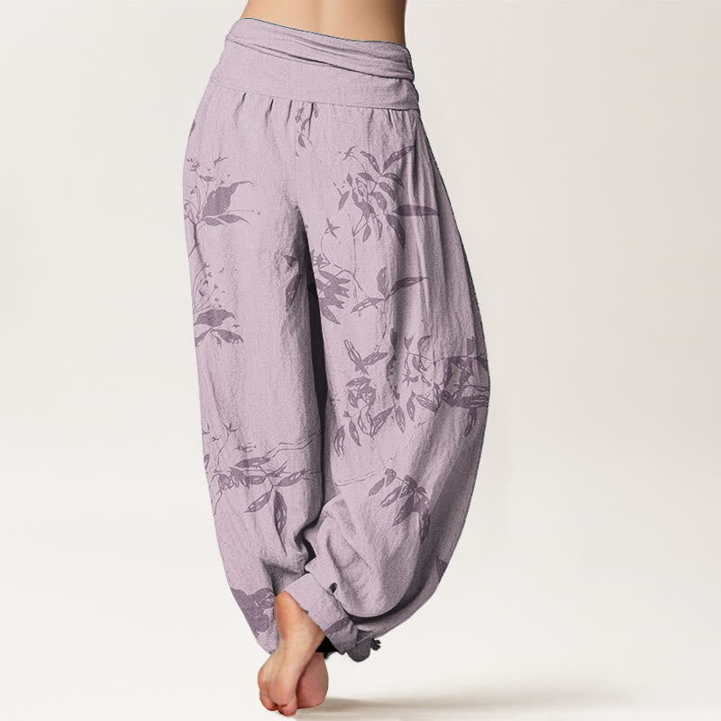 Buddha Stones Pure Cotton Branch Pattern Women's Elastic Waist Harem Pants - image 11