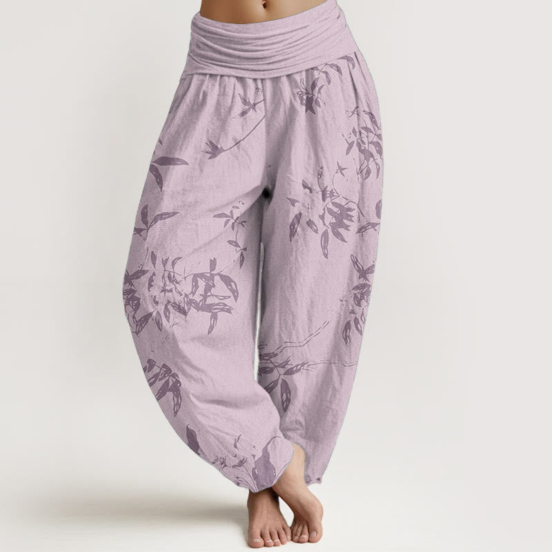 Buddha Stones Pure Cotton Branch Pattern Women's Elastic Waist Harem Pants - image 10
