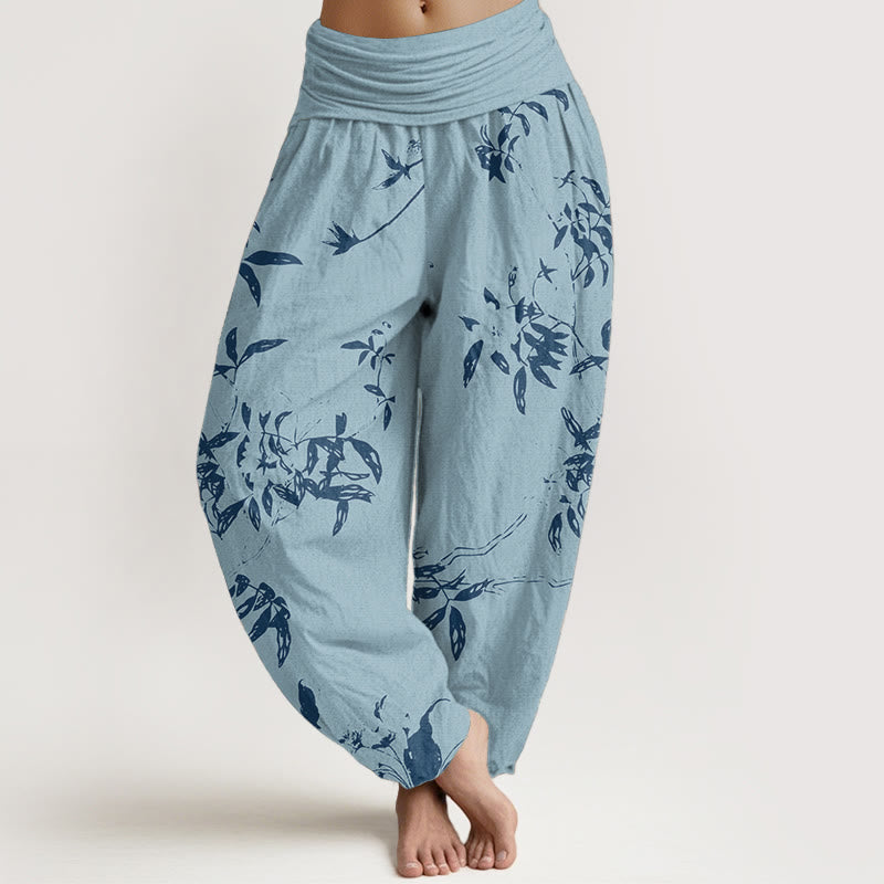 Buddha Stones Pure Cotton Branch Pattern Women's Elastic Waist Harem Pants - image 7