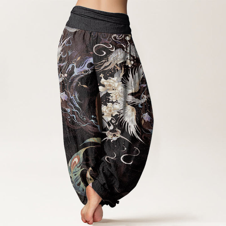 Buddha Stones Pure Cotton Phoenix Flower Pattern Women's Elastic Waist Harem Pants