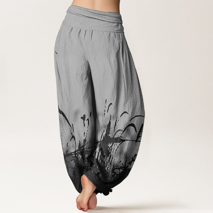 Buddha Stones Pure Cotton Wild Grass Pattern Women's Elastic Waist Harem Pants
