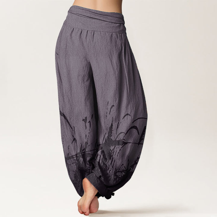 Buddha Stones Pure Cotton Wild Grass Pattern Women's Elastic Waist Harem Pants