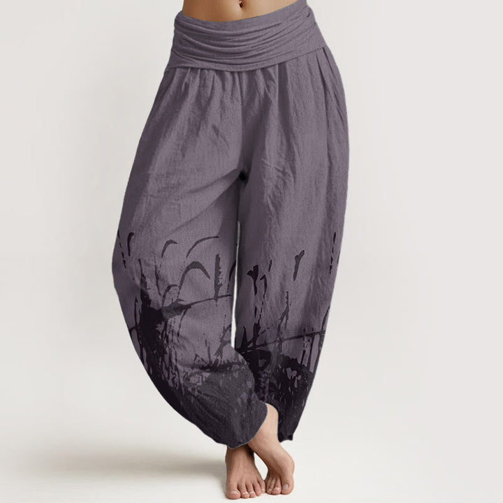 Buddha Stones Pure Cotton Wild Grass Pattern Women's Elastic Waist Harem Pants