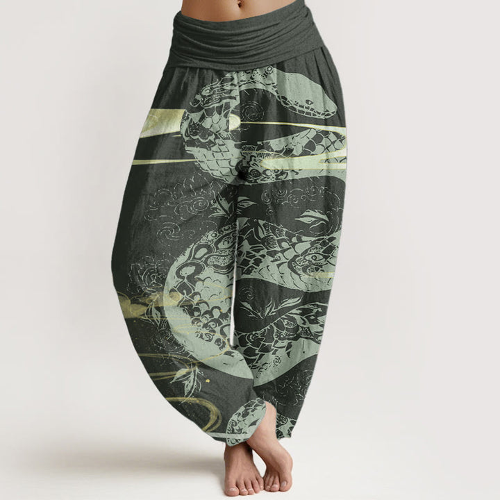 Buddha Stones Pure Cotton Auspicious Clouds With Snake Pattern Women's Elastic Waist Harem Pants - ForestGreen - US22，UK/AU26，EU54 (6XL) - image 5