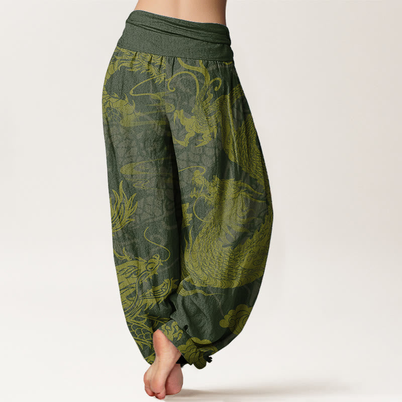 Buddha Stones Pure Cotton Dragon Auspicious Clouds Women's Elastic Waist Harem Pants - image 6
