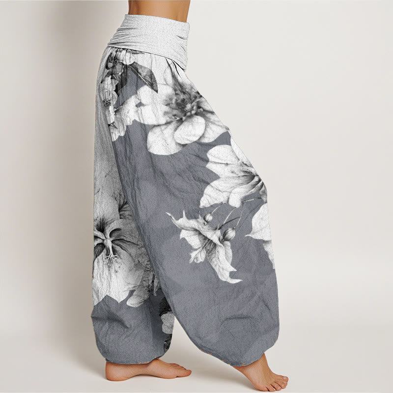 Buddha Stones Pure Cotton Camellia Pattern Women's Elastic Waist Harem Pants - image 8