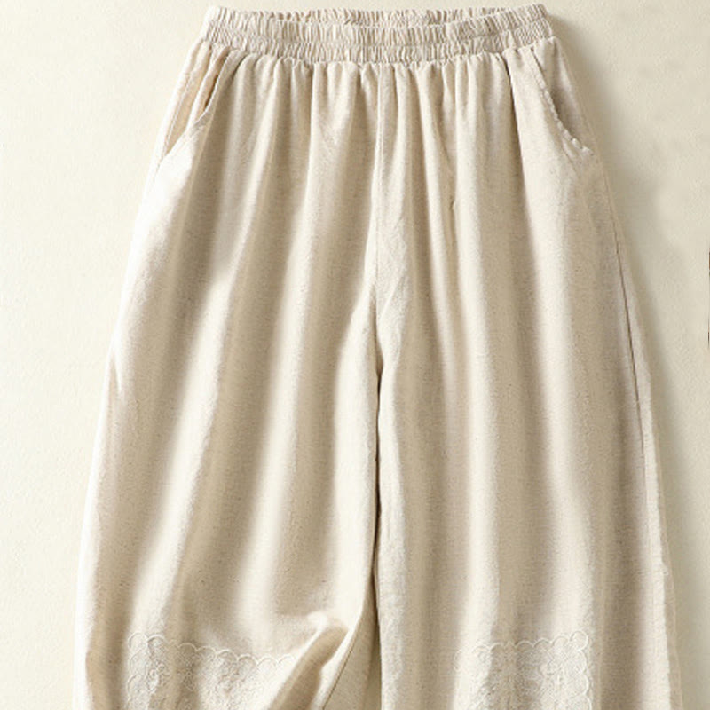 Buddha Stones Vintage Summer Casual Embroidery Paisley Pattern Women's  Cotton Linen Harem Pants With Pockets - image 9